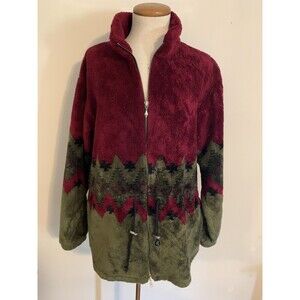 Black Diamond Jacket Womans Size Medium Aztec Navajo Fuzzy Fleece Made in USA